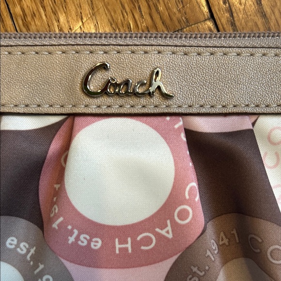 Coach Signature Y2K-Era Madison Multicolor Satin w/ Tan Leather Trim Wristlet - Picture 2 of 10